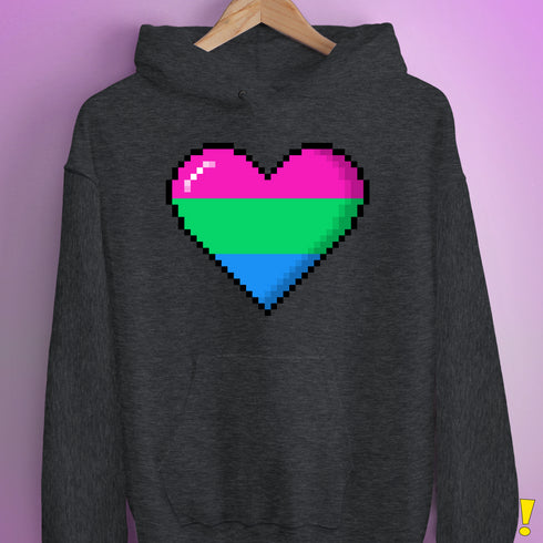 Polysexual Pride 8-Bit Pixel Heart Hoodie - Dark Grey Heather